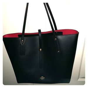 coach black tote with red interior